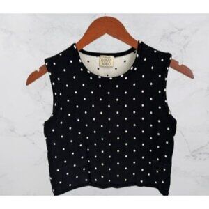 Torn By Ronny Kobo Black & White Polka Dot Sleeveless Cropped Tank Top S